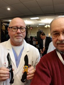 Gordon Blake and Dave Navoyosky demonstrate personalized pocket knives